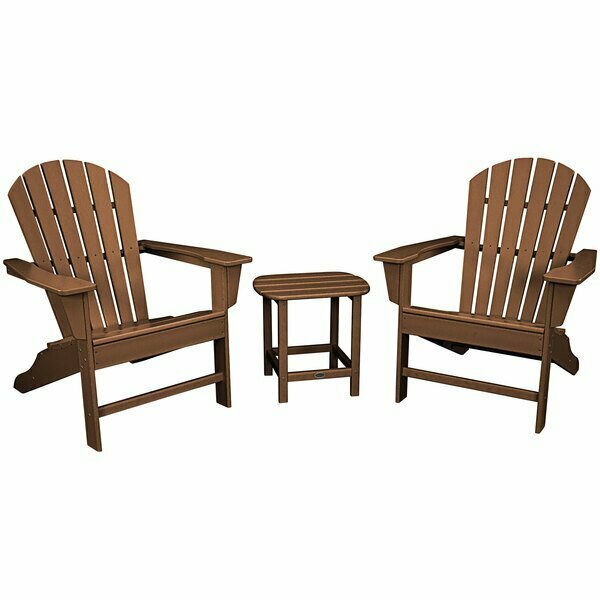 Polywood South Beach Teak Patio Set with Side Table and 2 Adirondack Chairs 633PWS1751TE